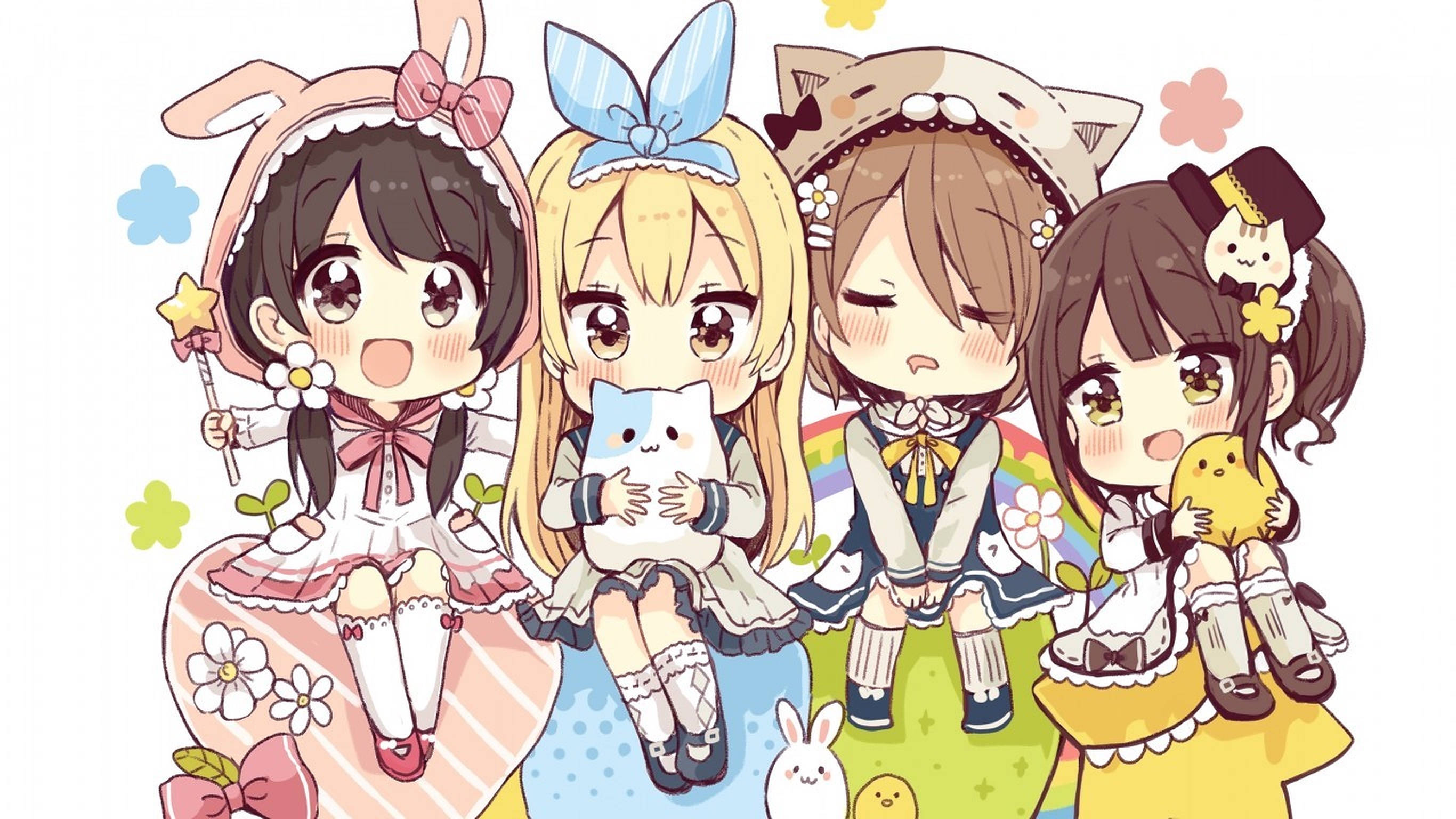 Παιδιά Anime με Πολύχρωμα Φορέματα Ταπετσαρία