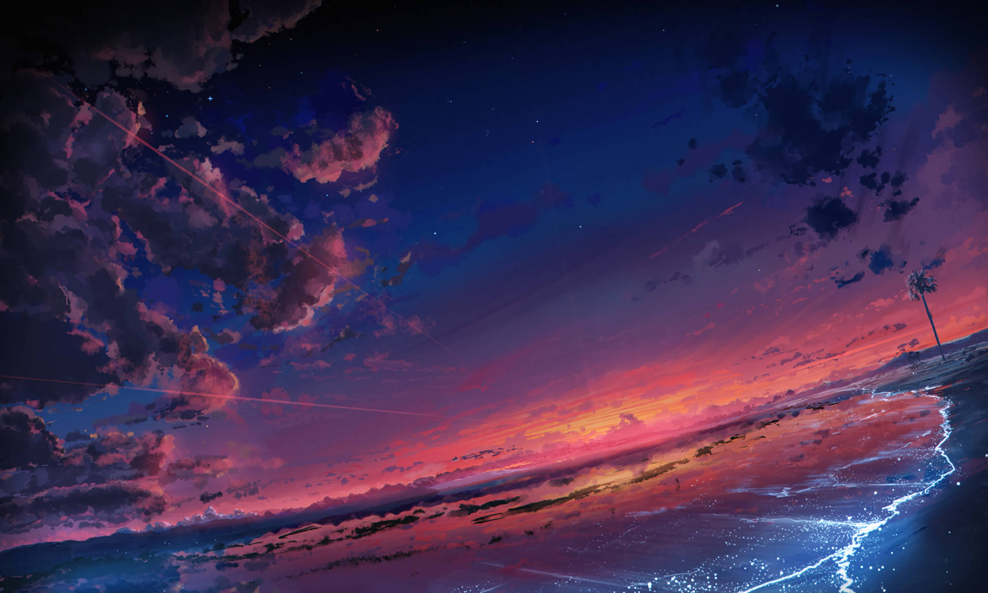 Παραλία Anime Αισθητική Ηλιοβασίλεμα Ψηφιακή Ζωγραφική Ταπετσαρία