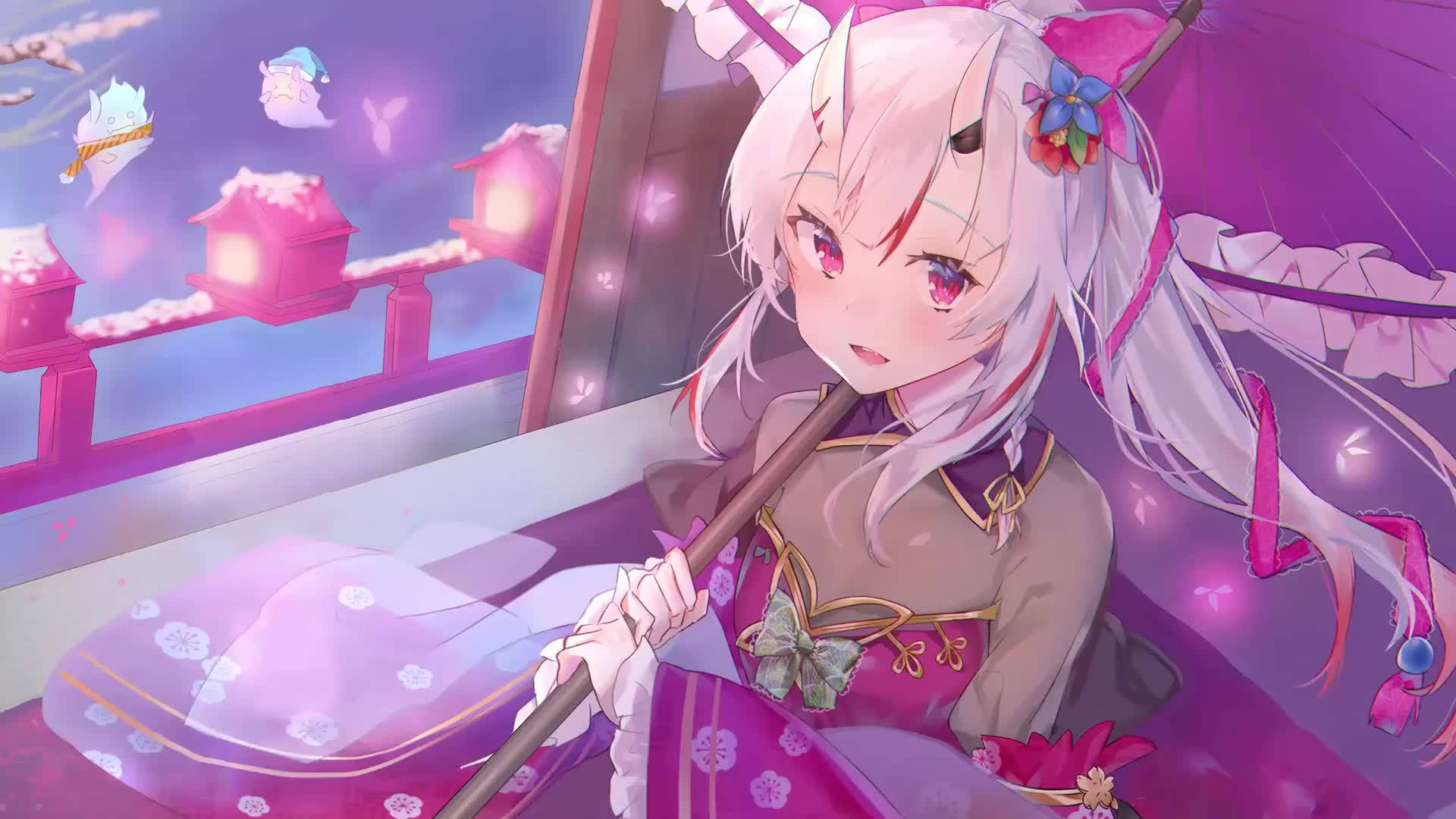 Anime Live Λευκομάλλα Κορίτσι ταπετσαρία — Anime τοπίο GIF Ταπετσαρία