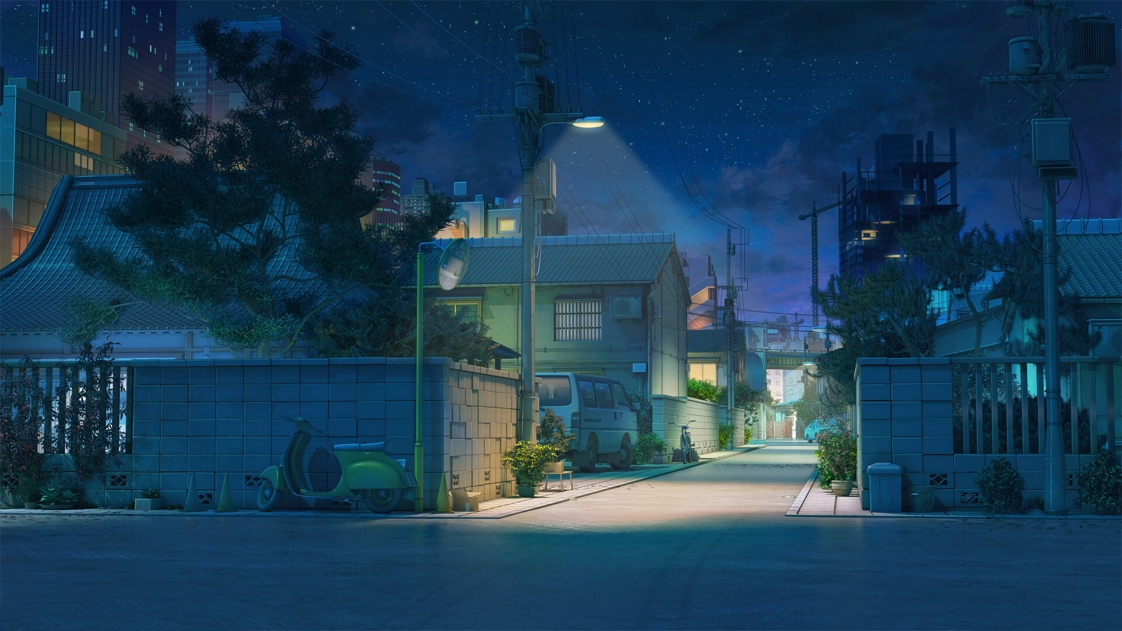 Μπλε Anime Lofi Αισθητική Δρόμου Ταπετσαρία