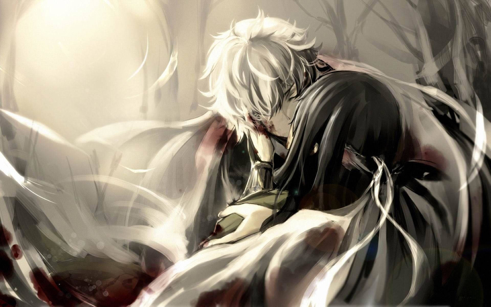 Αγκαλιά και Φιλί Ζευγαριού Anime Ταπετσαρία