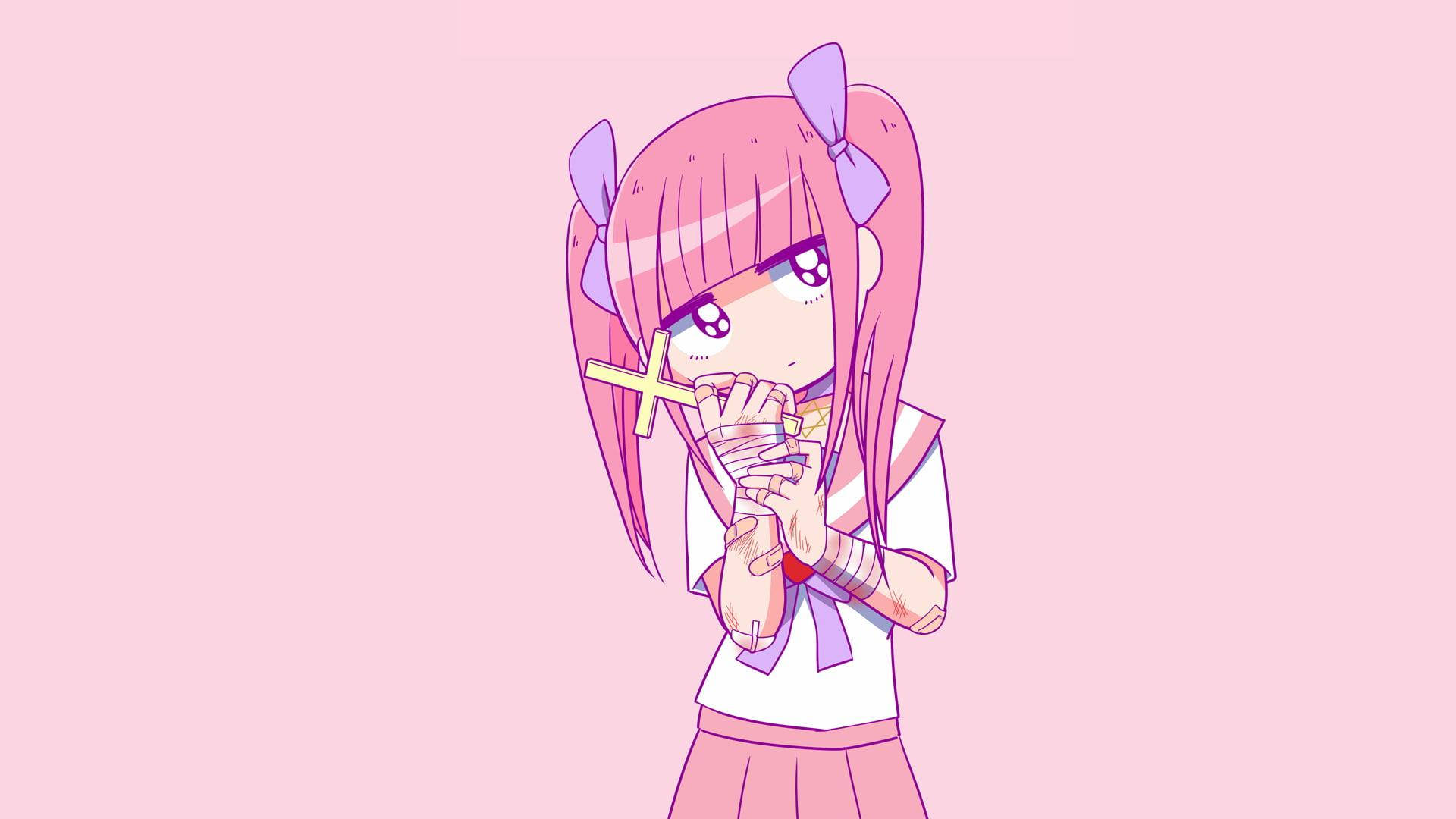 Ροζ Anime Αισθητική Menhera-Chan Ταπετσαρία