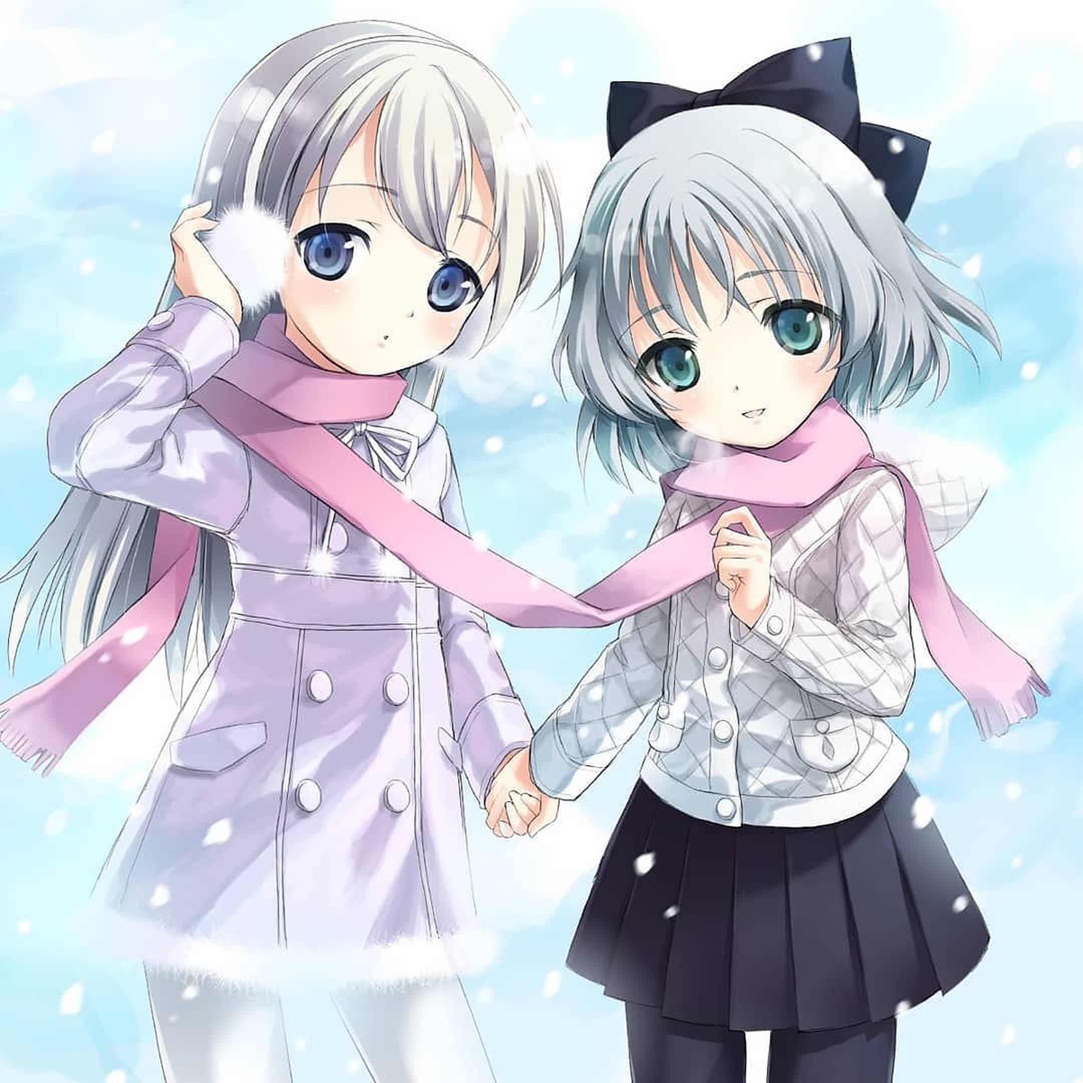 Χαρούμενα Anime Παιδιά Απολαμβάνουν τον Χειμώνα Ταπετσαρία