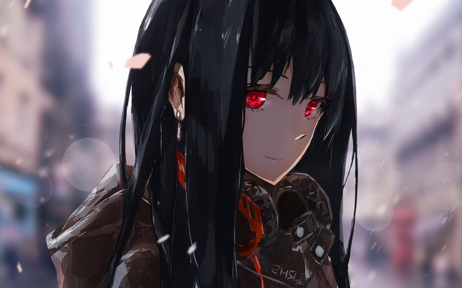 Anime κορίτσι με κουκούλα και κόκκινα μάτια Ταπετσαρία