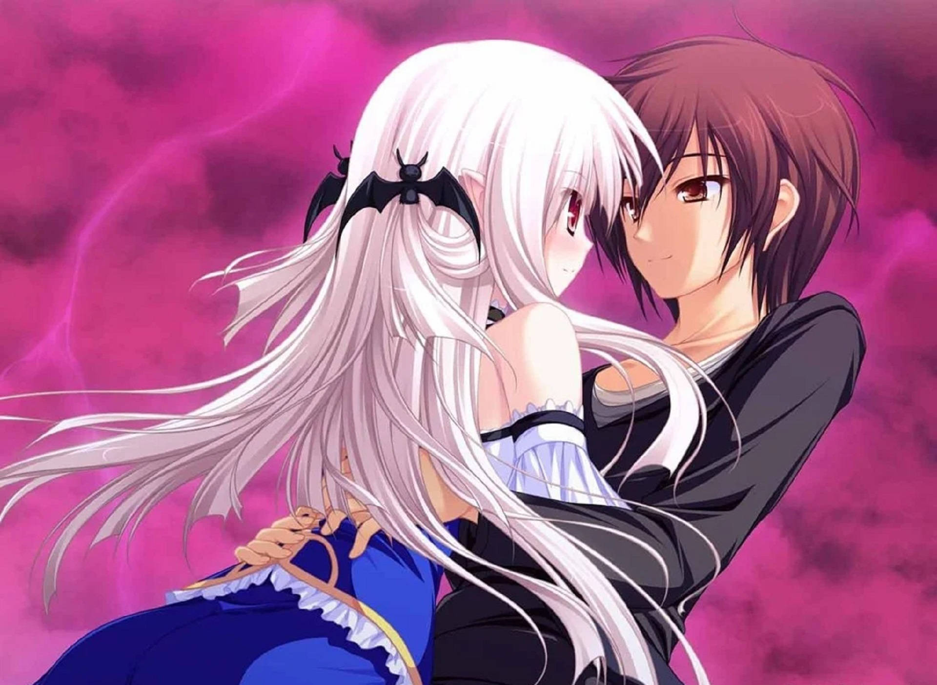 Αγκαλιά Anime με Κορίτσι με Λευκά Μαλλιά Ταπετσαρία