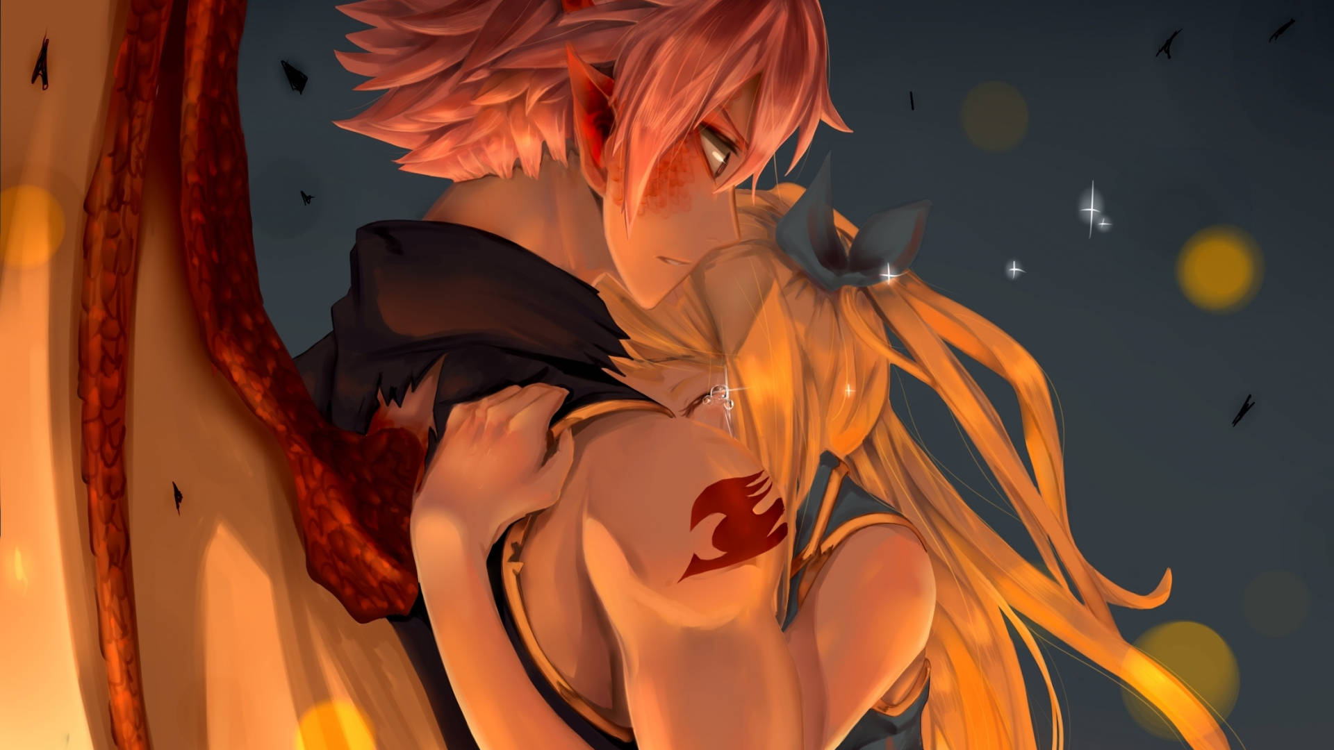 Anime αγκαλιά Natsu και Lucy Ταπετσαρία