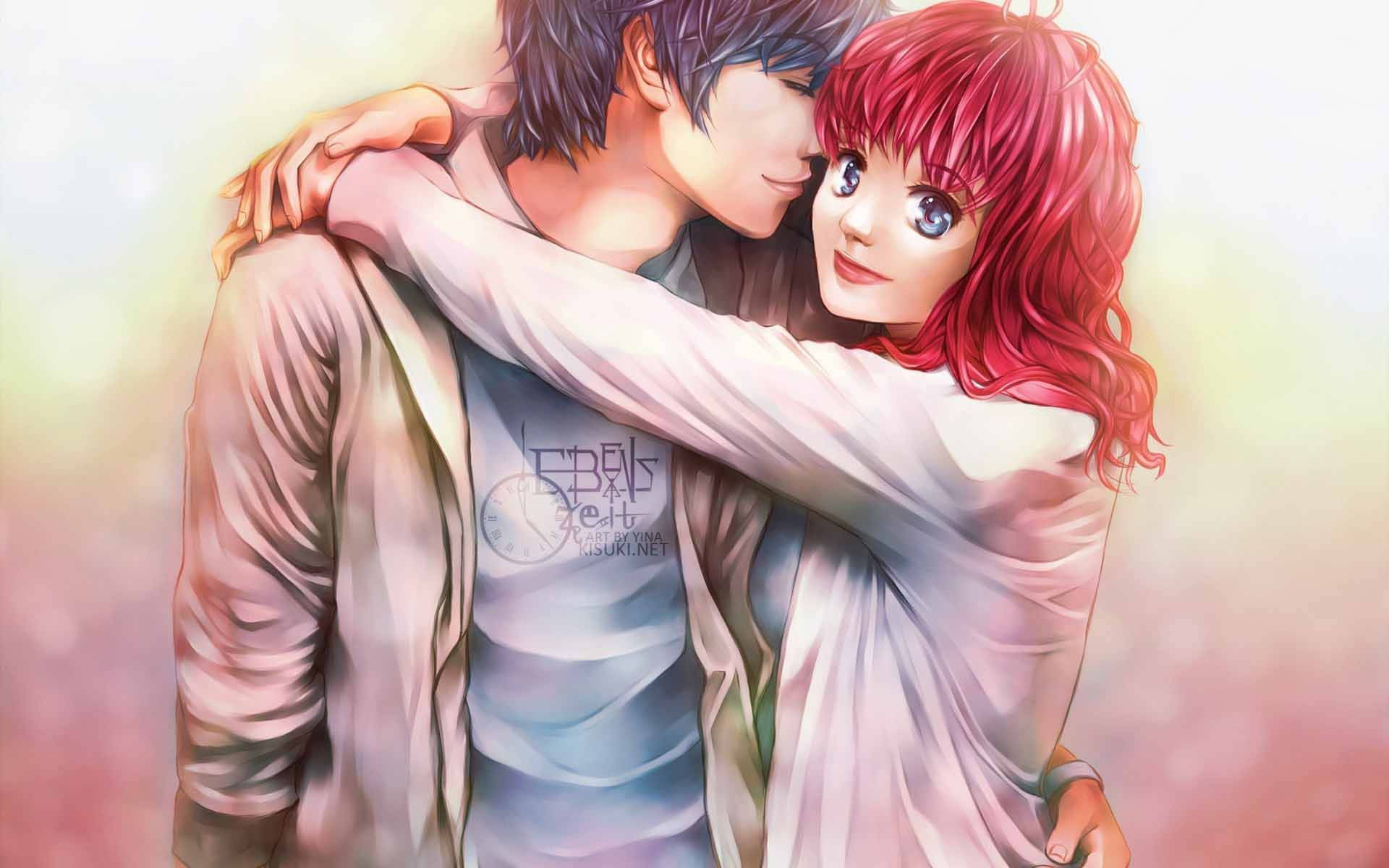 Αγκαλιά Anime Αγόρι και Κορίτσι με Μπουφάν Ταπετσαρία