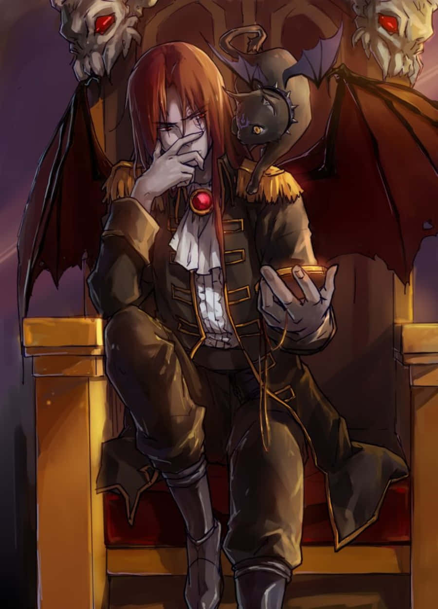Ένα μυστηριώδες anime δαιμόνιο που αιωρείται κάτω από έναν ουρανό με πανσέληνο. Ταπετσαρία