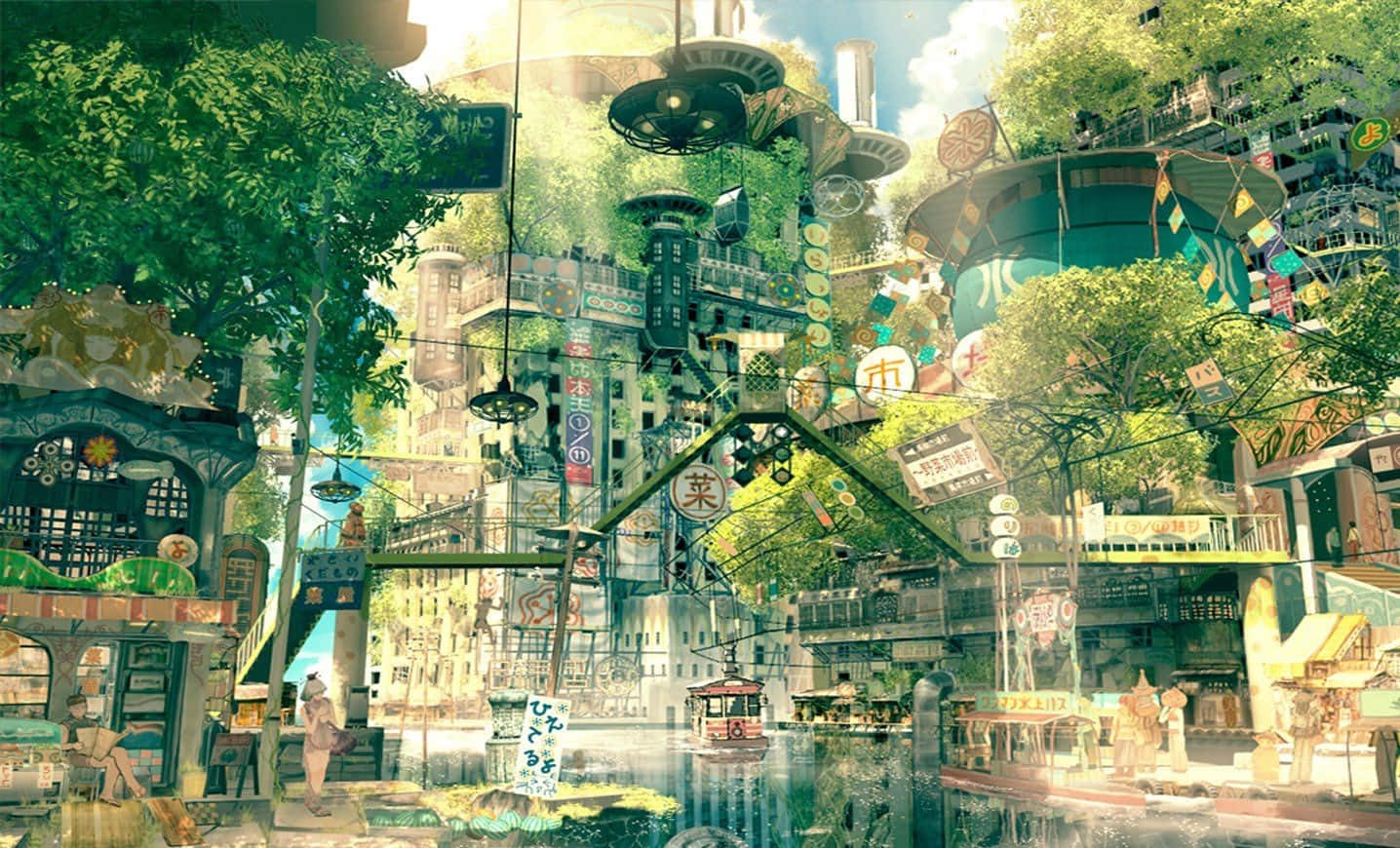 Κτήριο Anime Κατακλυσμένο από Βλάστηση Ταπετσαρία
