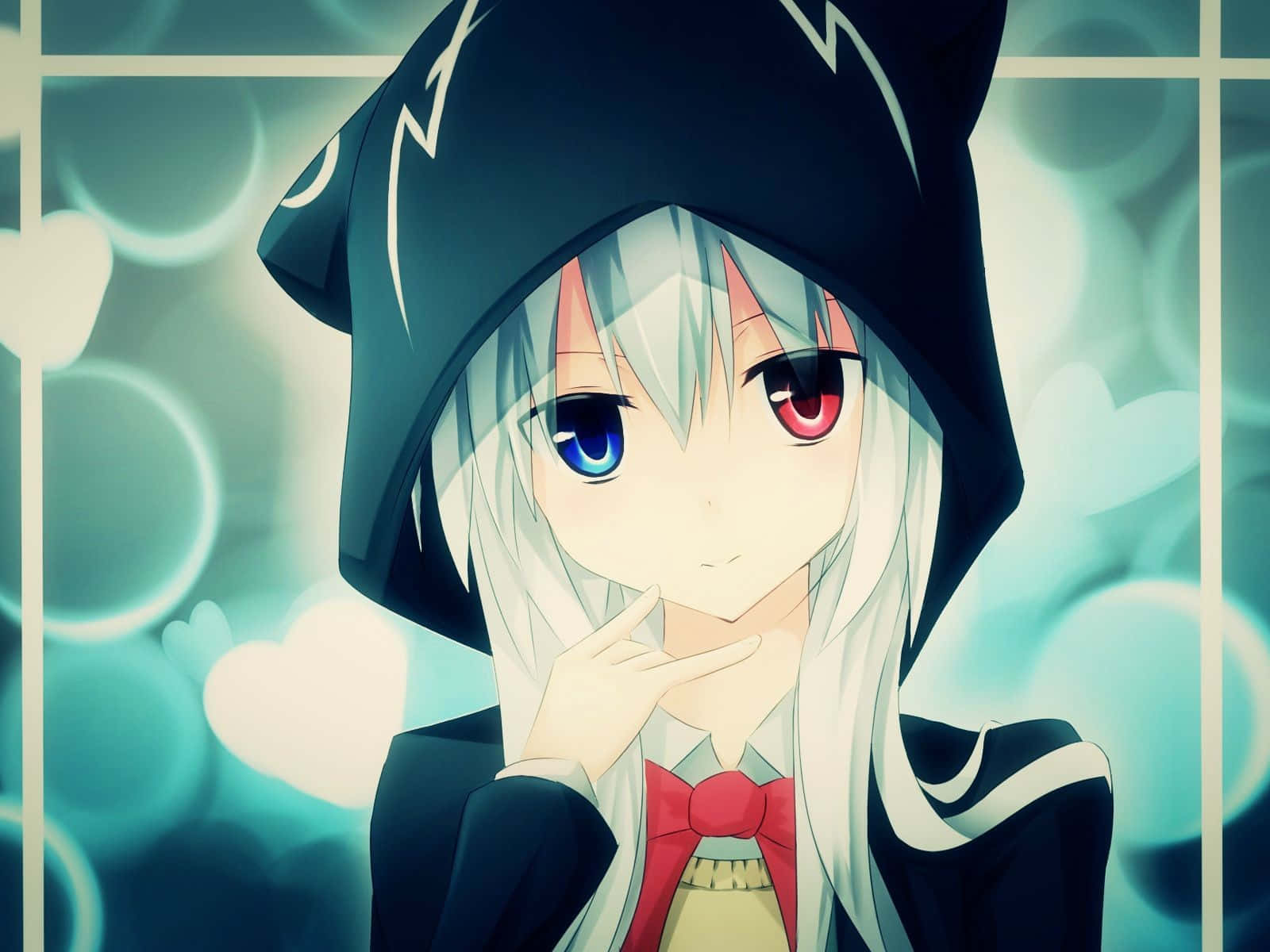 Μια anime κοπέλα απολαμβάνει άνεση στο ζεστό φούτερ της. Ταπετσαρία