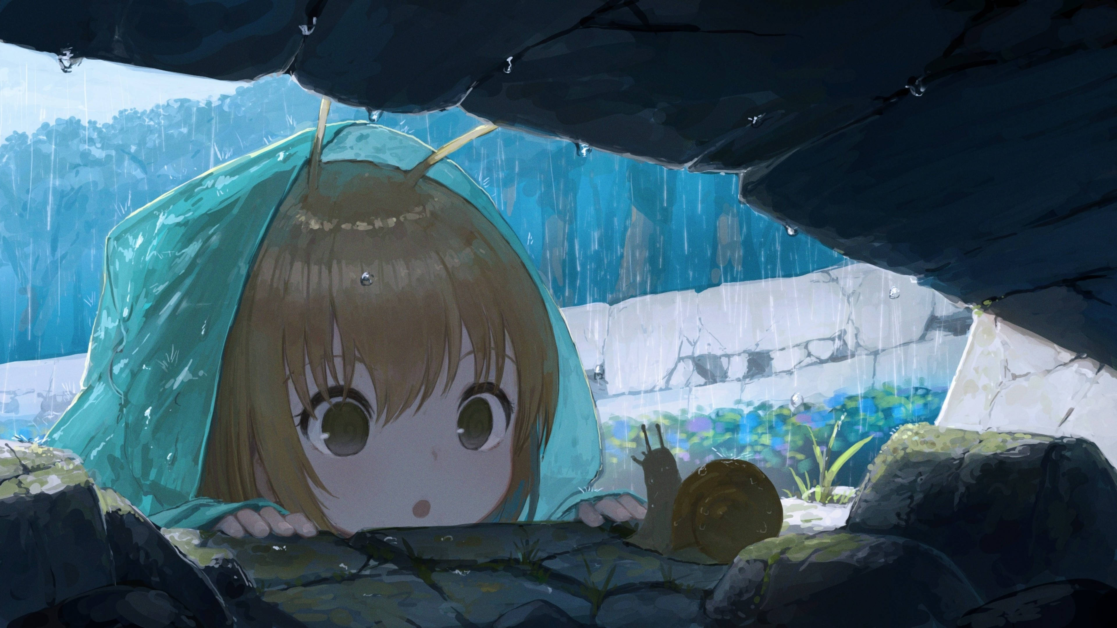 Κορίτσι Anime με Φούτερ και Σαλιγκάρι Ταπετσαρία