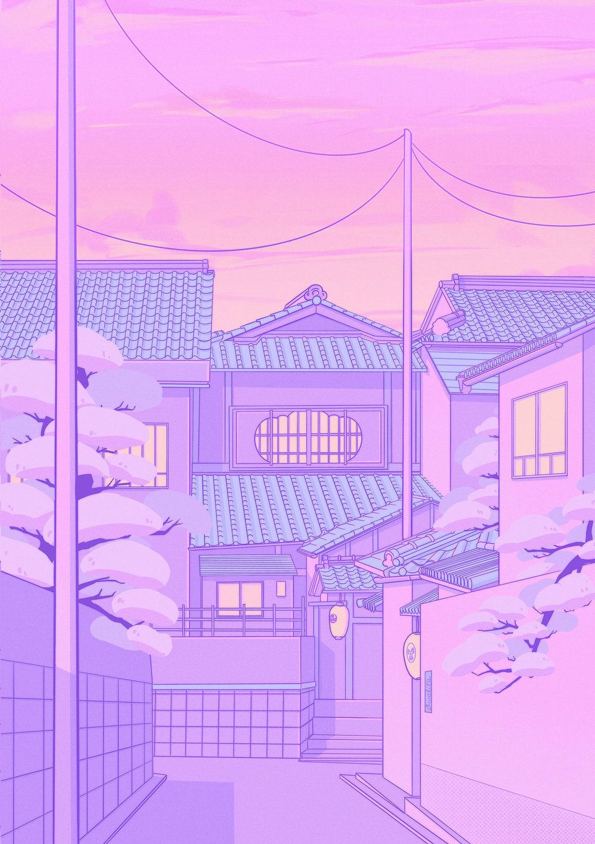 Anime Street Pastel Sky Background Ταπετσαρία