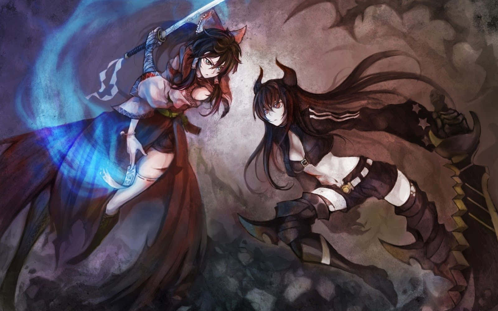 Δύο anime κορίτσια με σπαθιά στο φόντο Ταπετσαρία