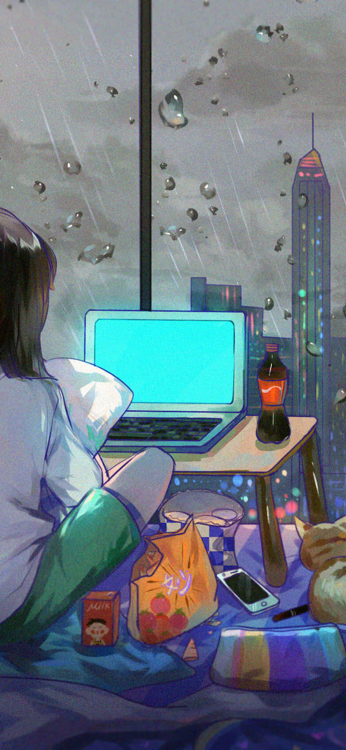 Σαγηνευτικό Δωμάτιο Anime με Πανοραμική Θέα Πόλης Ταπετσαρία