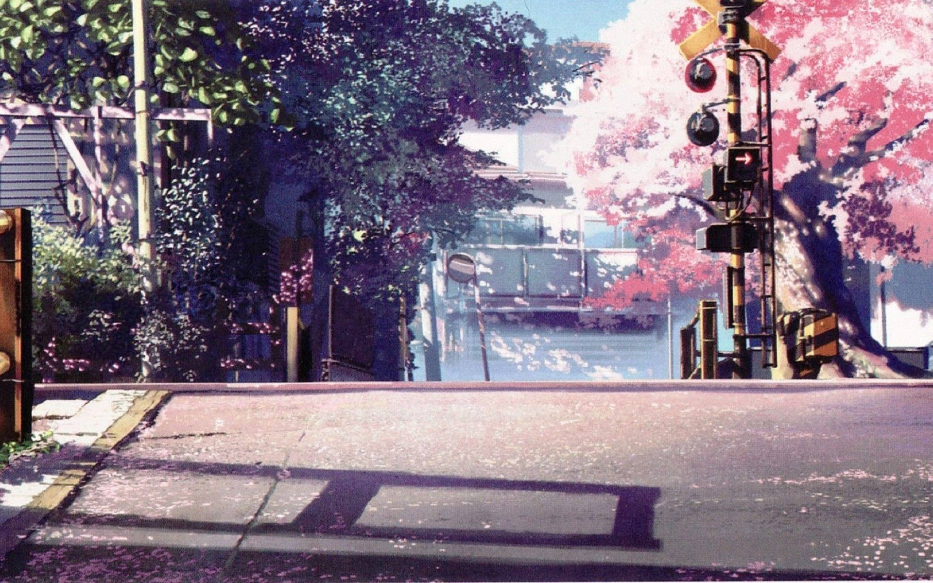 Τοπίο Anime με Άνθη Κερασιάς Ταπετσαρία