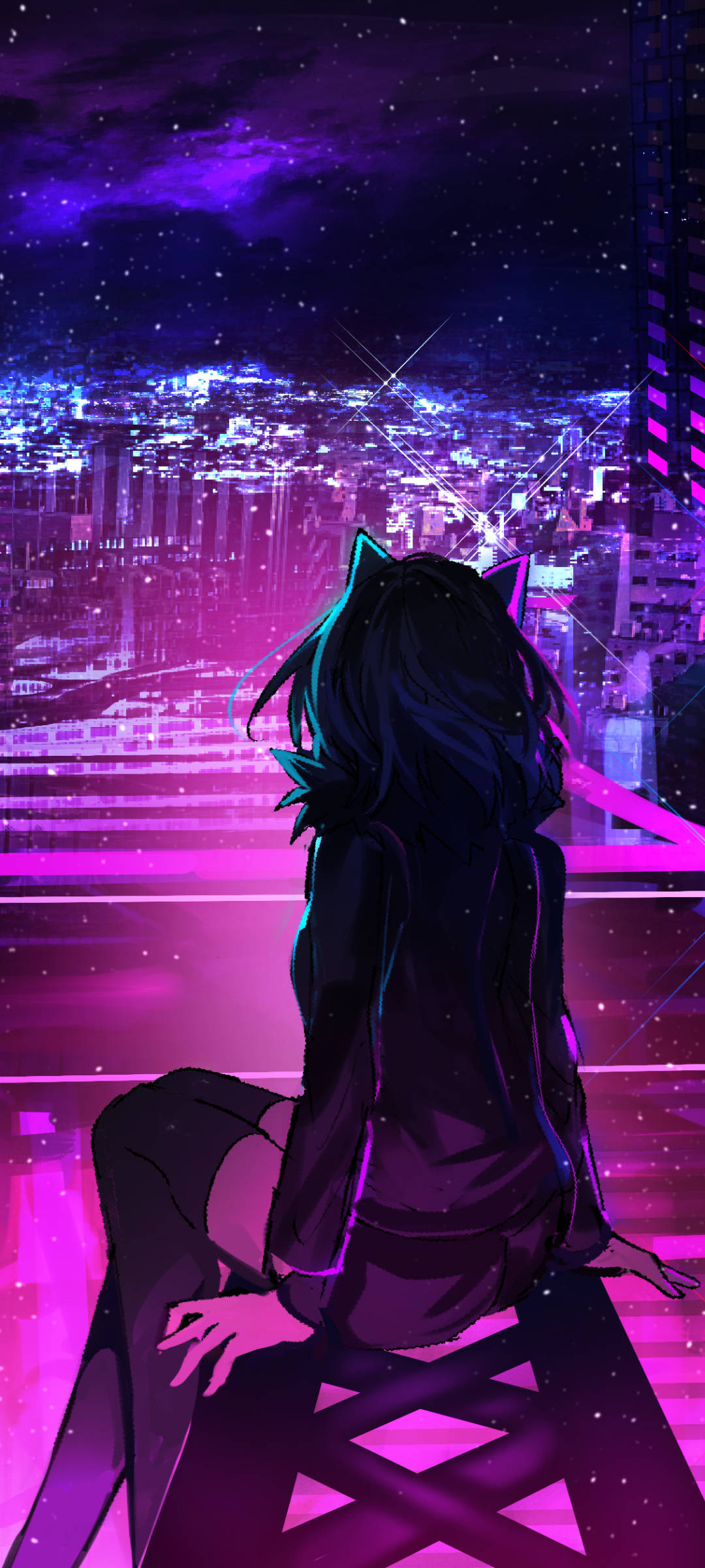 Μωβ Πόλη Anime Κινητό Ταπετσαρία