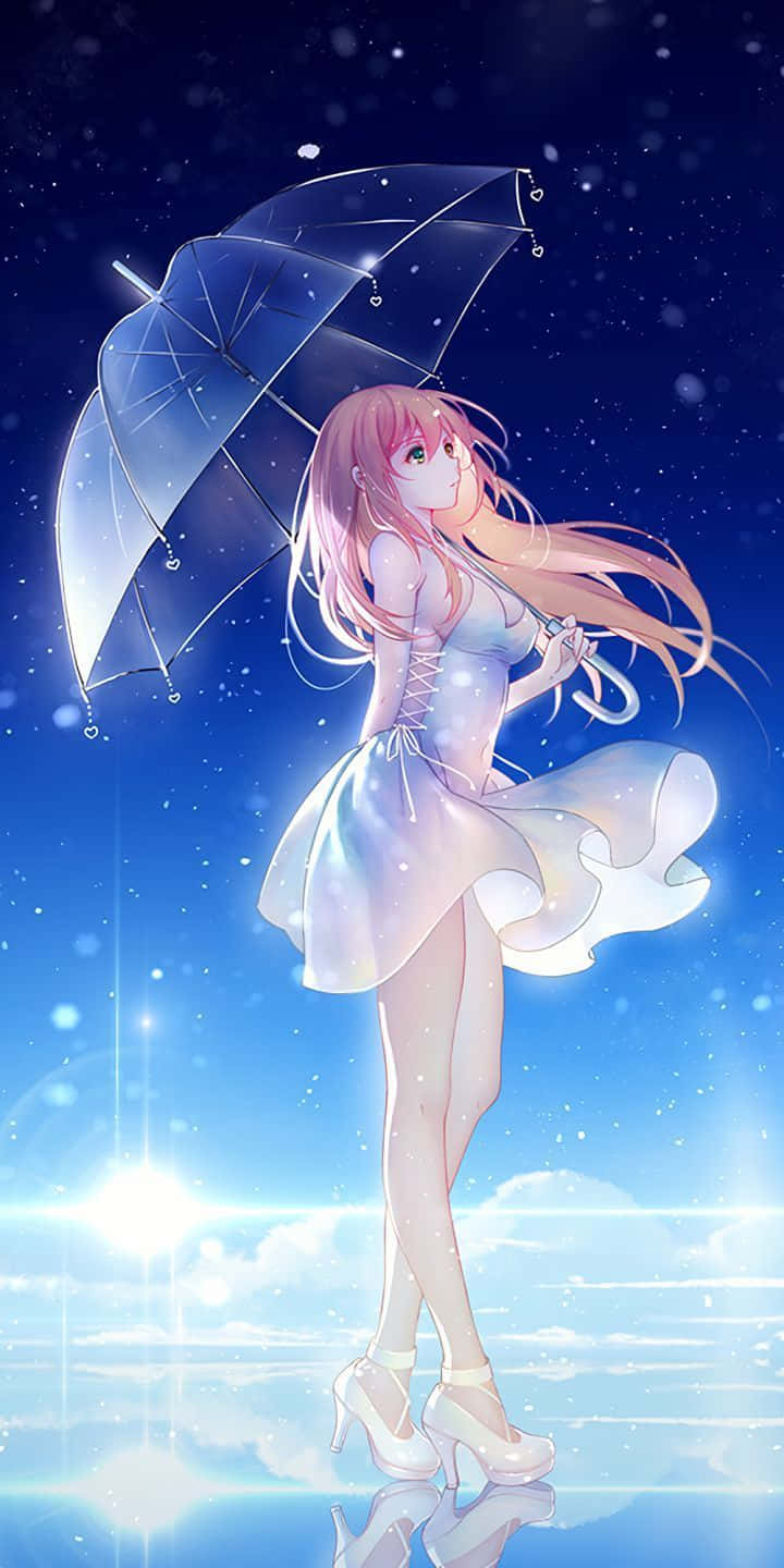 Anime κορίτσι με διάφανο umbrella για iPhone 12 Ταπετσαρία