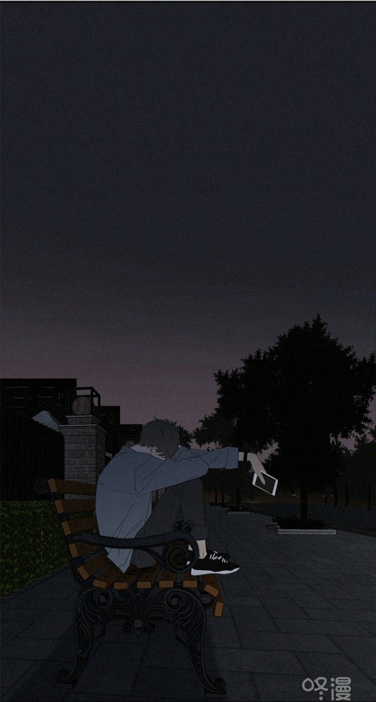 Μοναχική Αισθητική Anime: Μια Μοναχική Φιγούρα σε Παγκάκι Πάρκου Ταπετσαρία