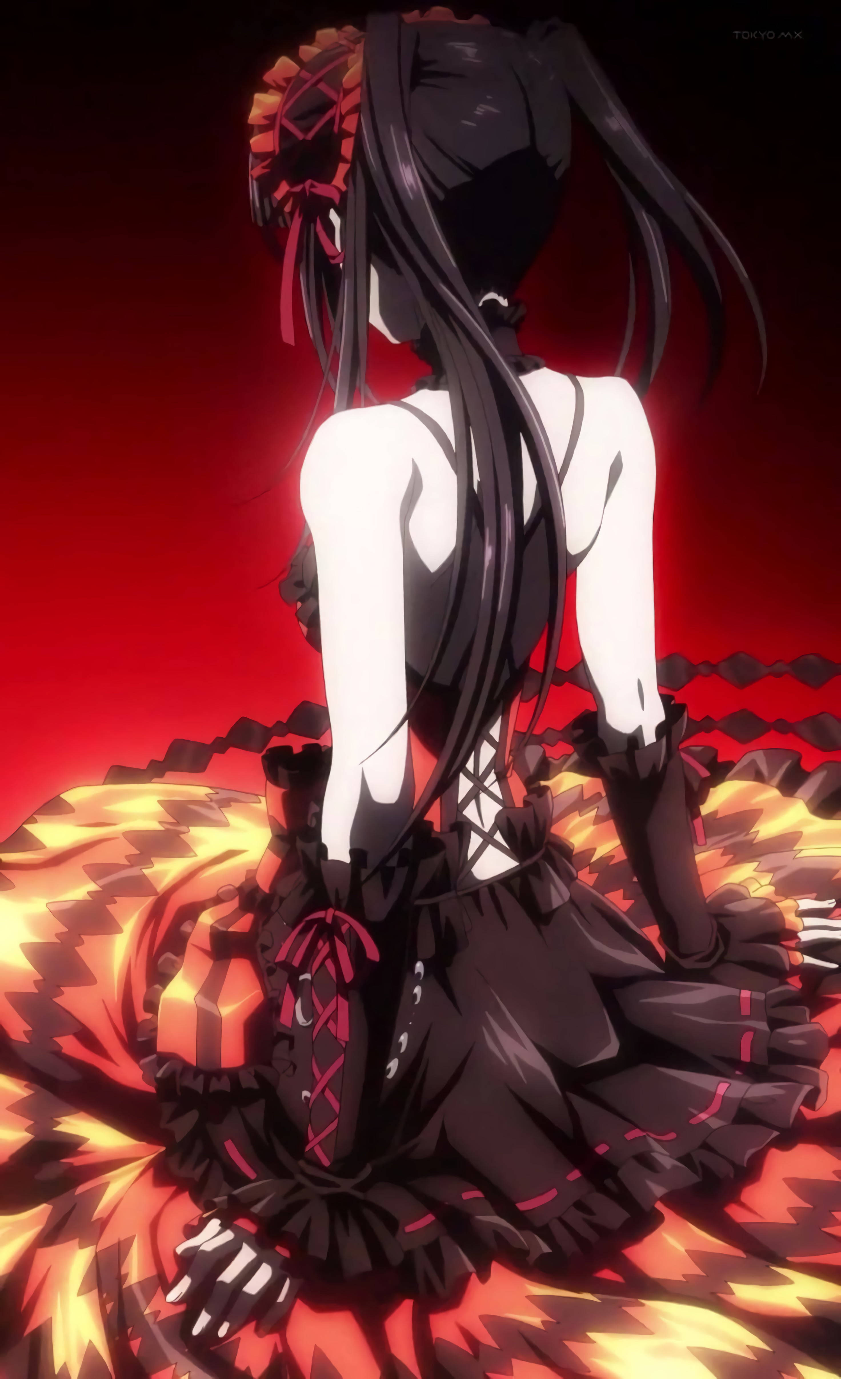 Anime Waifu Kurumi Tokisaki Κόκκινο Αισθητικό Φόρεμα Ταπετσαρία