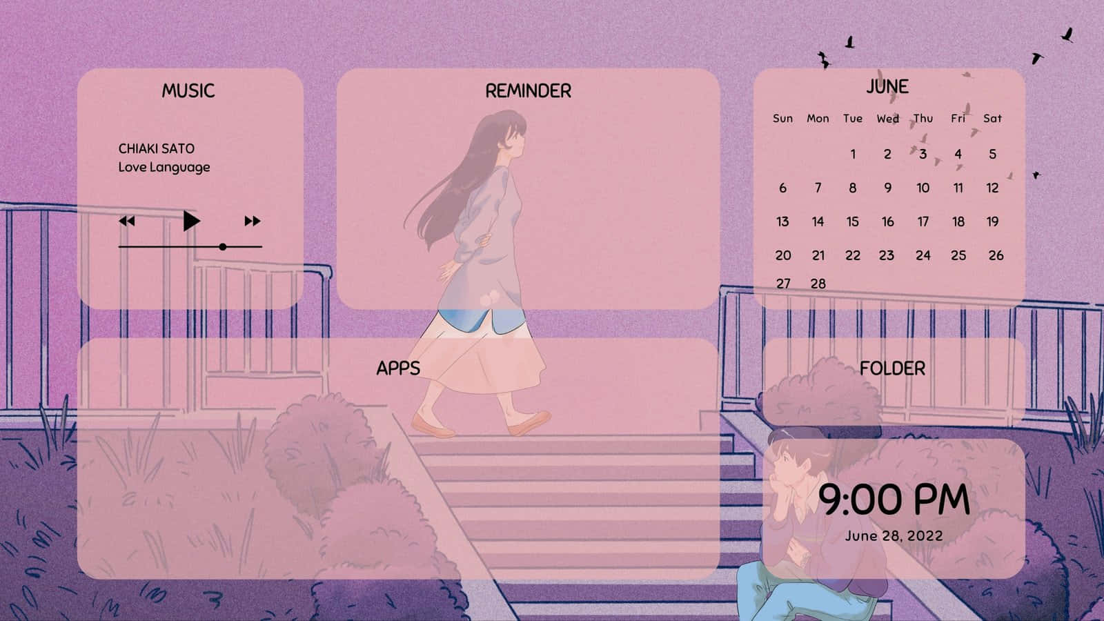 Όμορφο ροζ anime αισθητικό wallpaper Ταπετσαρία