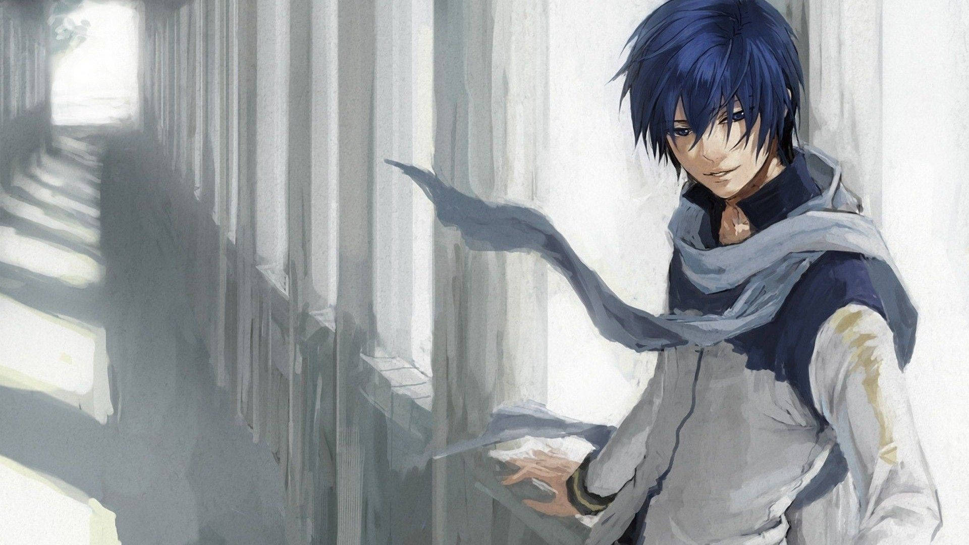 Ένα Νεαρό Αγόρι Anime με Μπλε Μαλλιά Ταπετσαρία