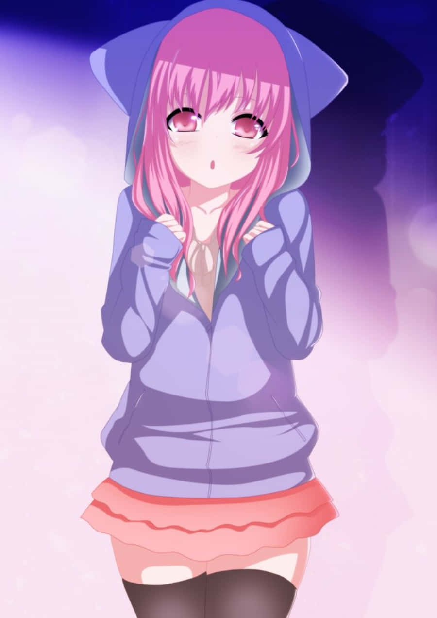 Μια χαριτωμένη κοπέλα Anime με φούτερ Ταπετσαρία