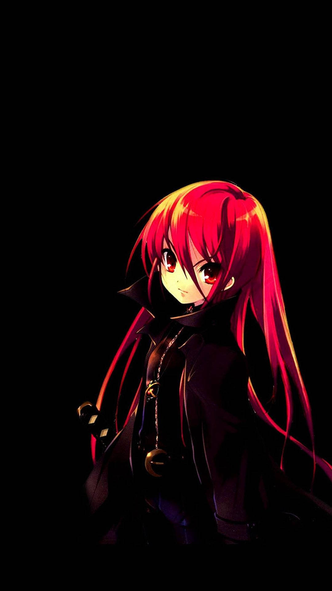 Χαριτωμένο σκούρο κόκκινο anime κορίτσι Ταπετσαρία