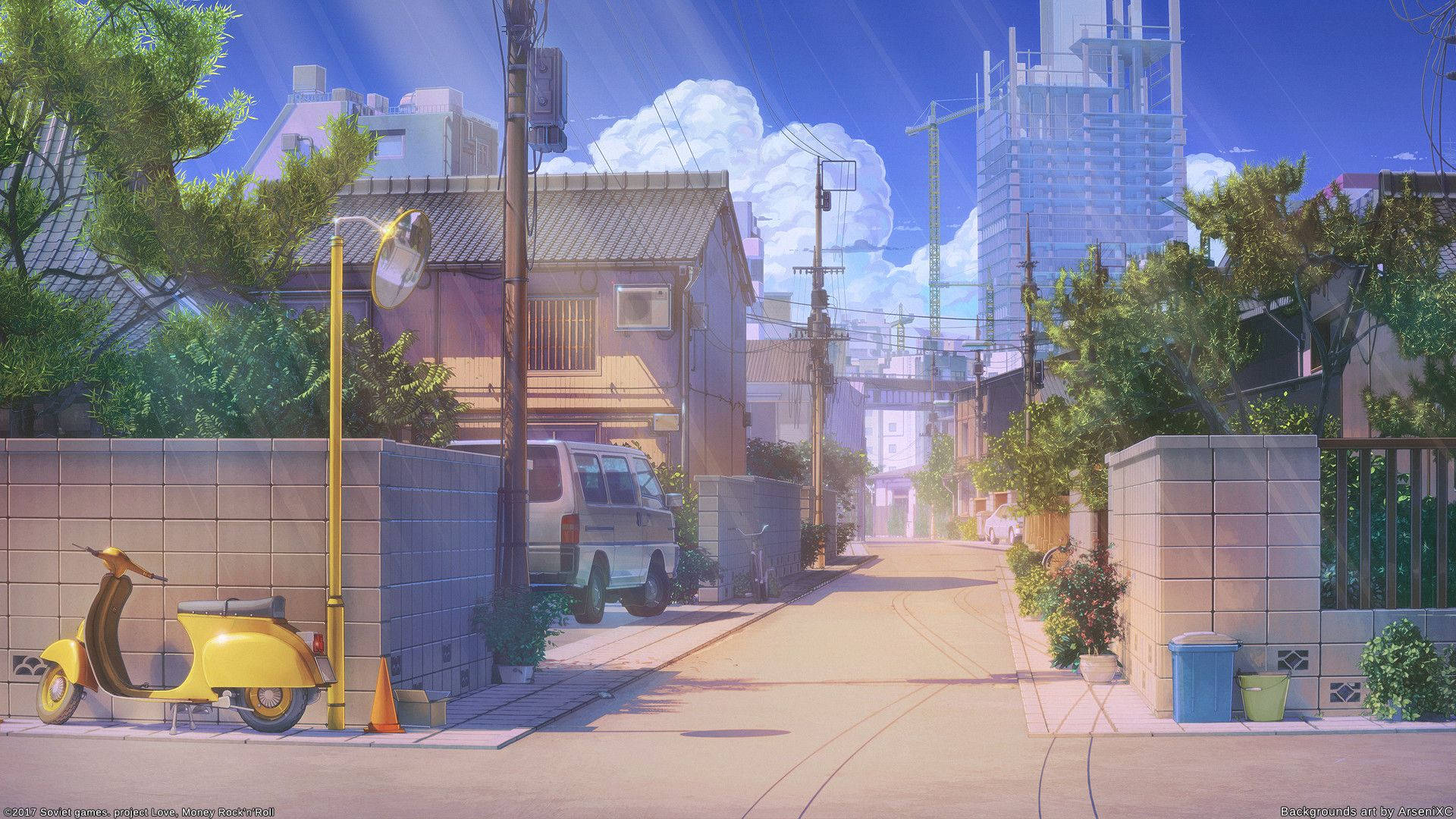 Ιαπωνικός δρόμος anime την ημέρα Ταπετσαρία