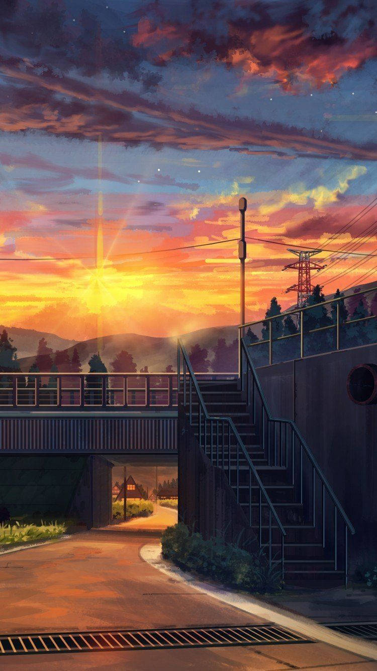 Άδειος Δρόμος Γέφυρα Anime Αισθητική Ηλιοβασίλεμα Ταπετσαρία
