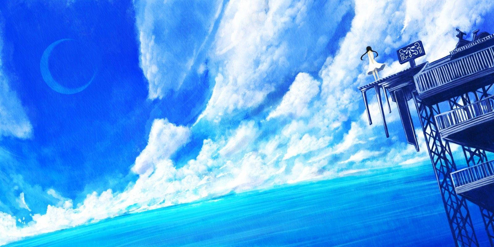 Κορίτσι Anime Γαλάζιος Ουρανός — Μπλε αισθητική GIF Ταπετσαρία