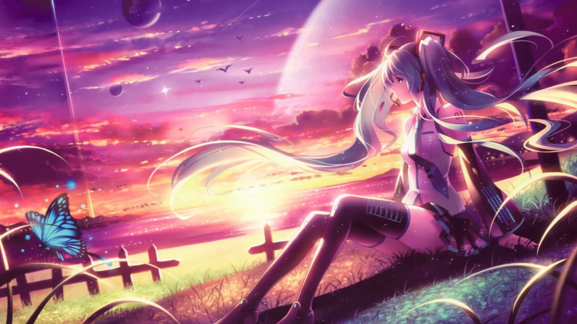 Anime Κορίτσι με Πλεξούδες Nightcore Ταπετσαρία