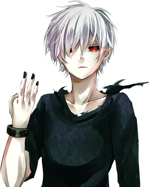 Anime χαρακτήρας με ασημένια μαλλιά και κόκκινο μάτι Ταπετσαρία