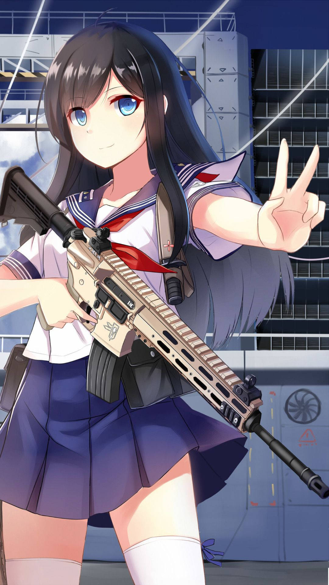 Asashio Χαριτωμένο Anime Κορίτσι iPhone με Όπλο Ταπετσαρία