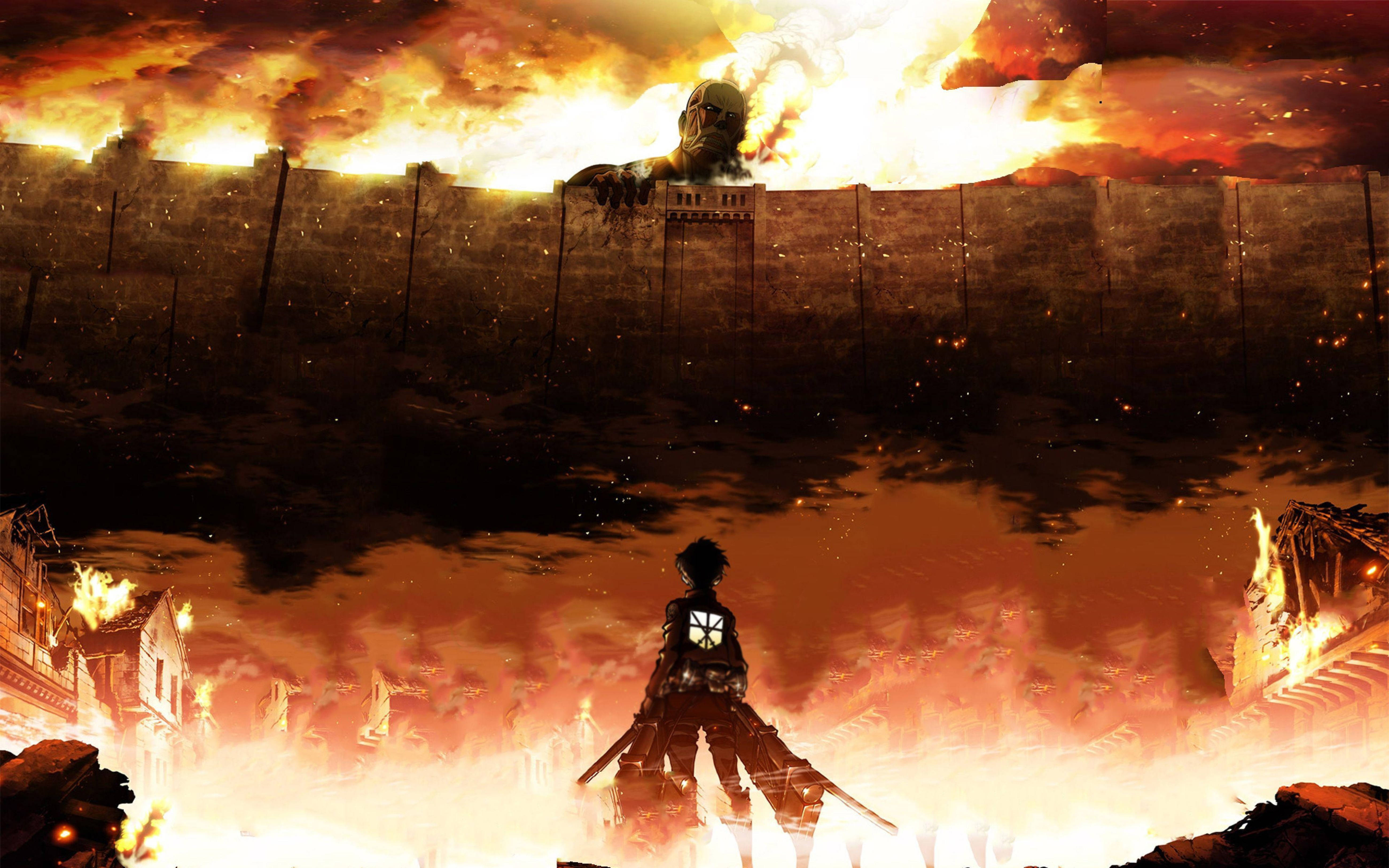 Έντονη Στιγμή από το Attack on Titans 4K, με τον Eren σε Μορφή Titan Ατμού Ταπετσαρία