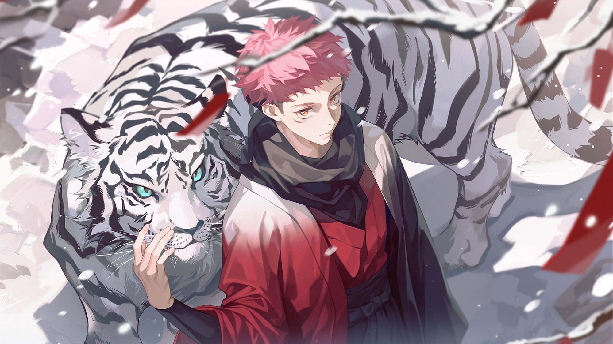 Aισθητικό Anime Pfp του Yuji με Λευκή Τίγρη Ταπετσαρία