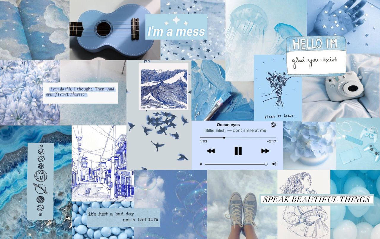 Baby Blue Αισθητικό Κολάζ Laptop Ταπετσαρία