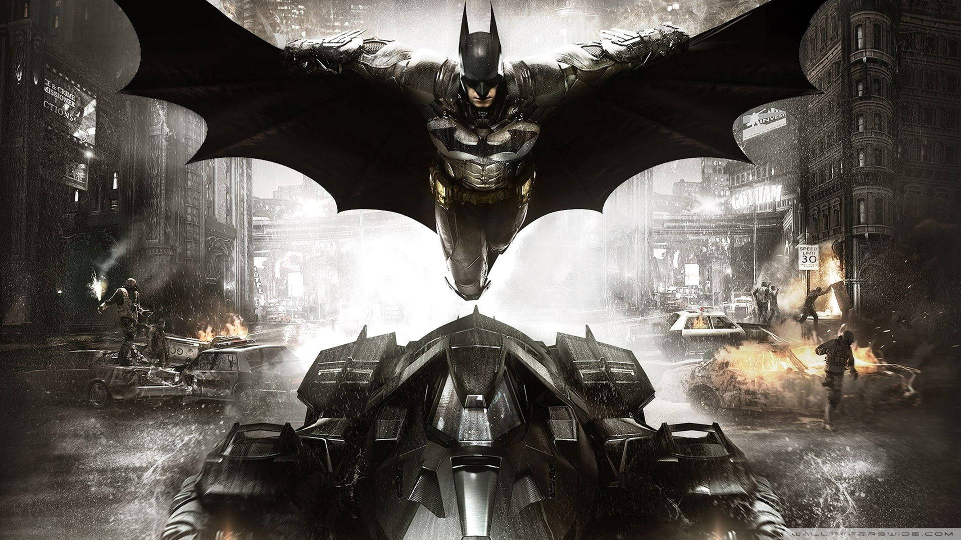 Batman να Πετάει Πάνω από το Batmobile Ταπετσαρία