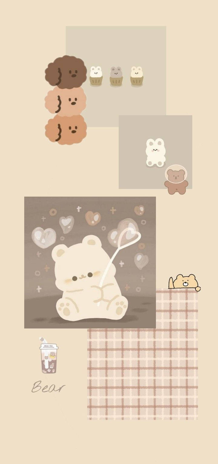 Αισθητική Beige με Kawaii Αρκούδες Ταπετσαρία