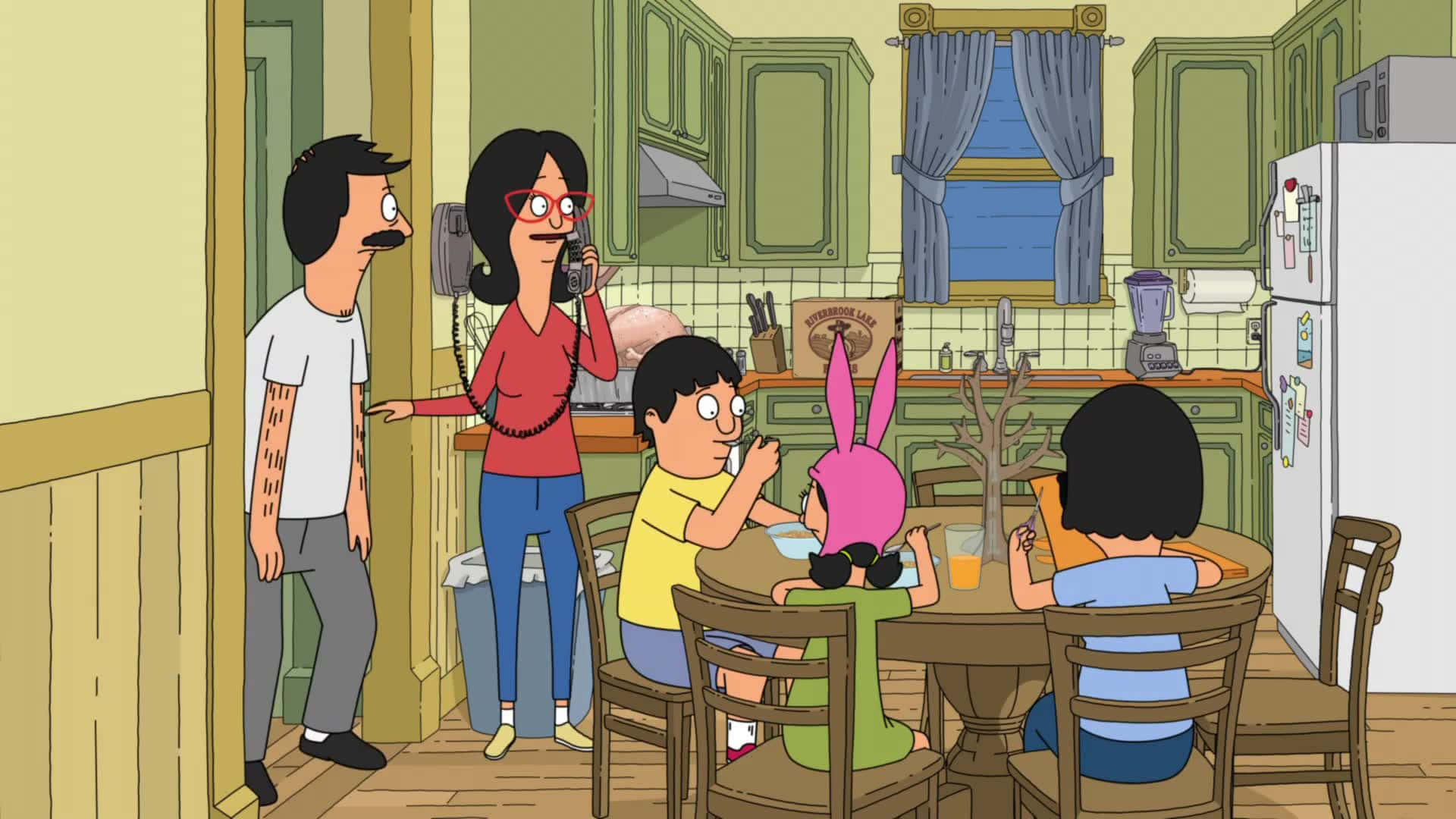 Η οικογένεια Belcher στην κουζίνα - Φόντο Bob's Burgers Ταπετσαρία