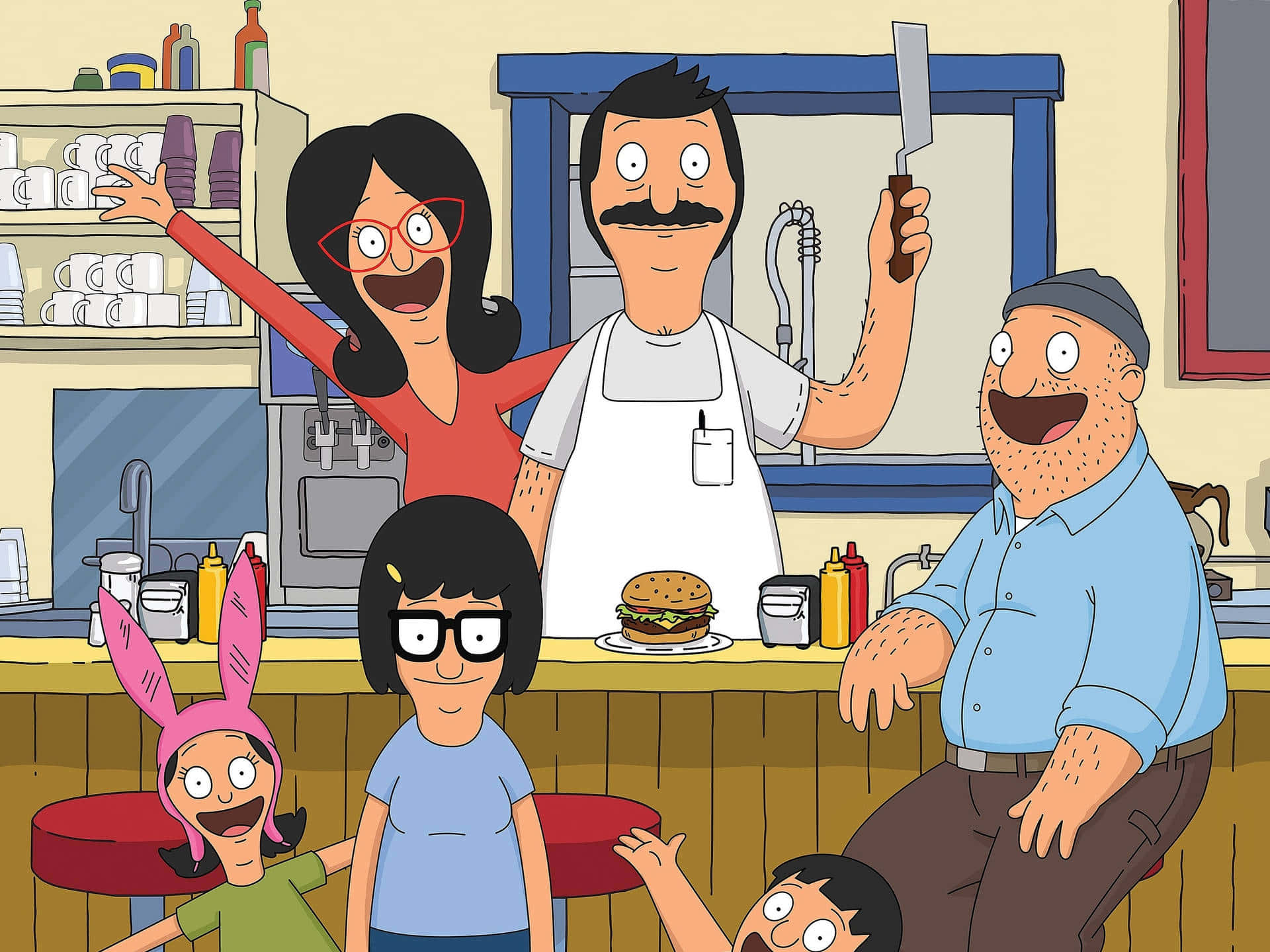 Η οικογένεια Belcher με τον Teddy στο φόντο του Bob's Burgers Ταπετσαρία