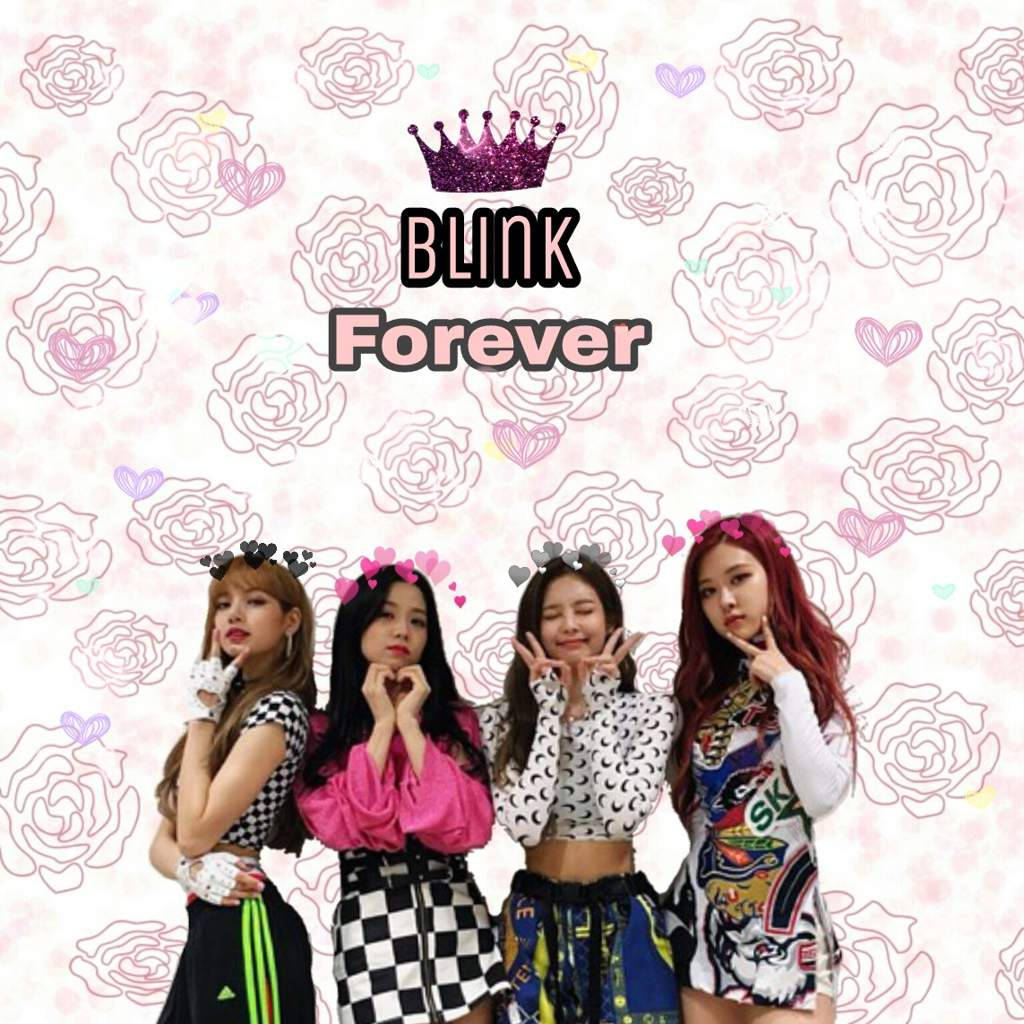 Μέλη Blackpink με κείμενο Blink Forever και μωβ στέμμα ταπετσαρία — Blackpink Ταπετσαρία