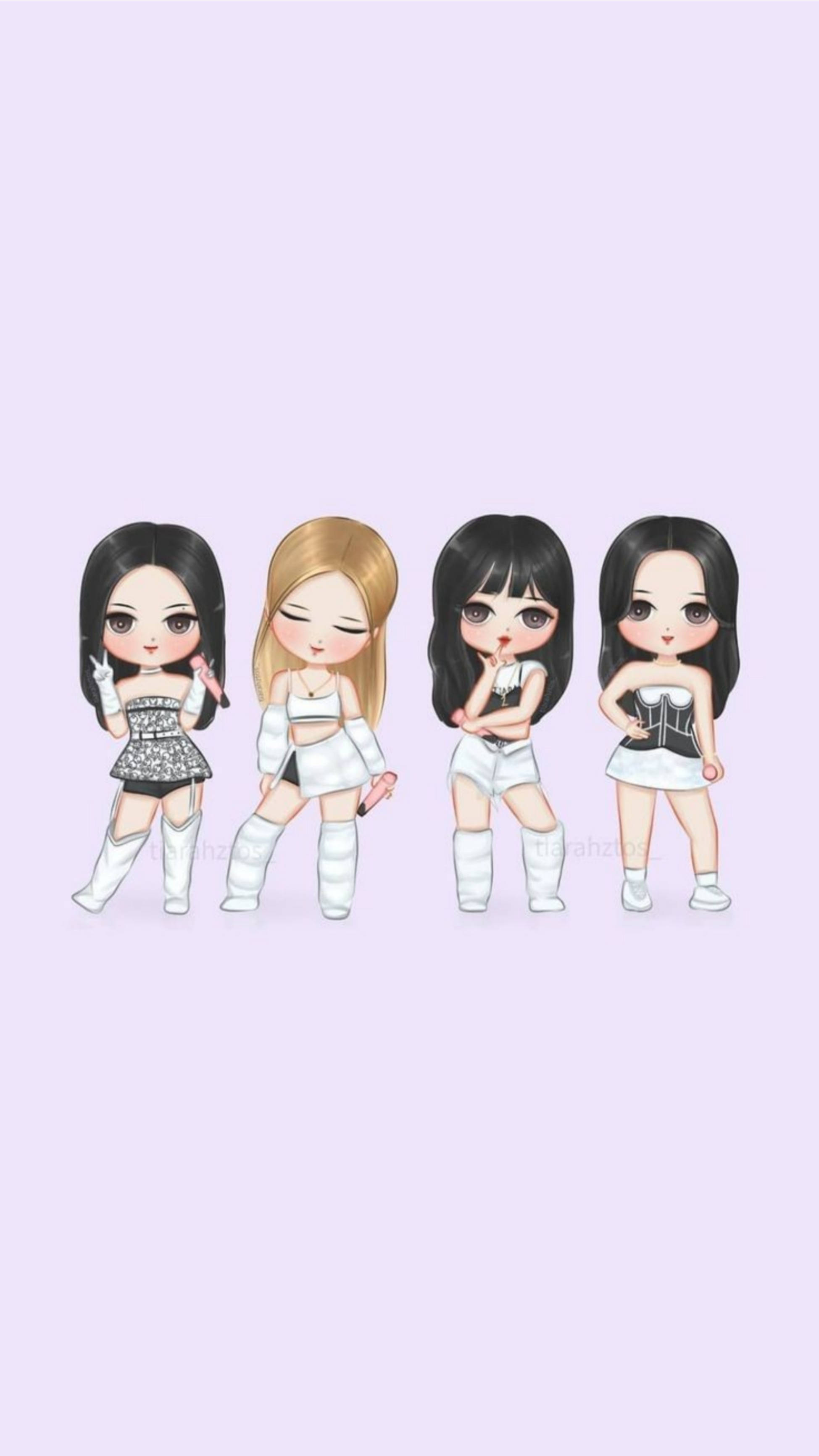 Blackpink Cartoon με Λευκά Ρούχα Ταπετσαρία