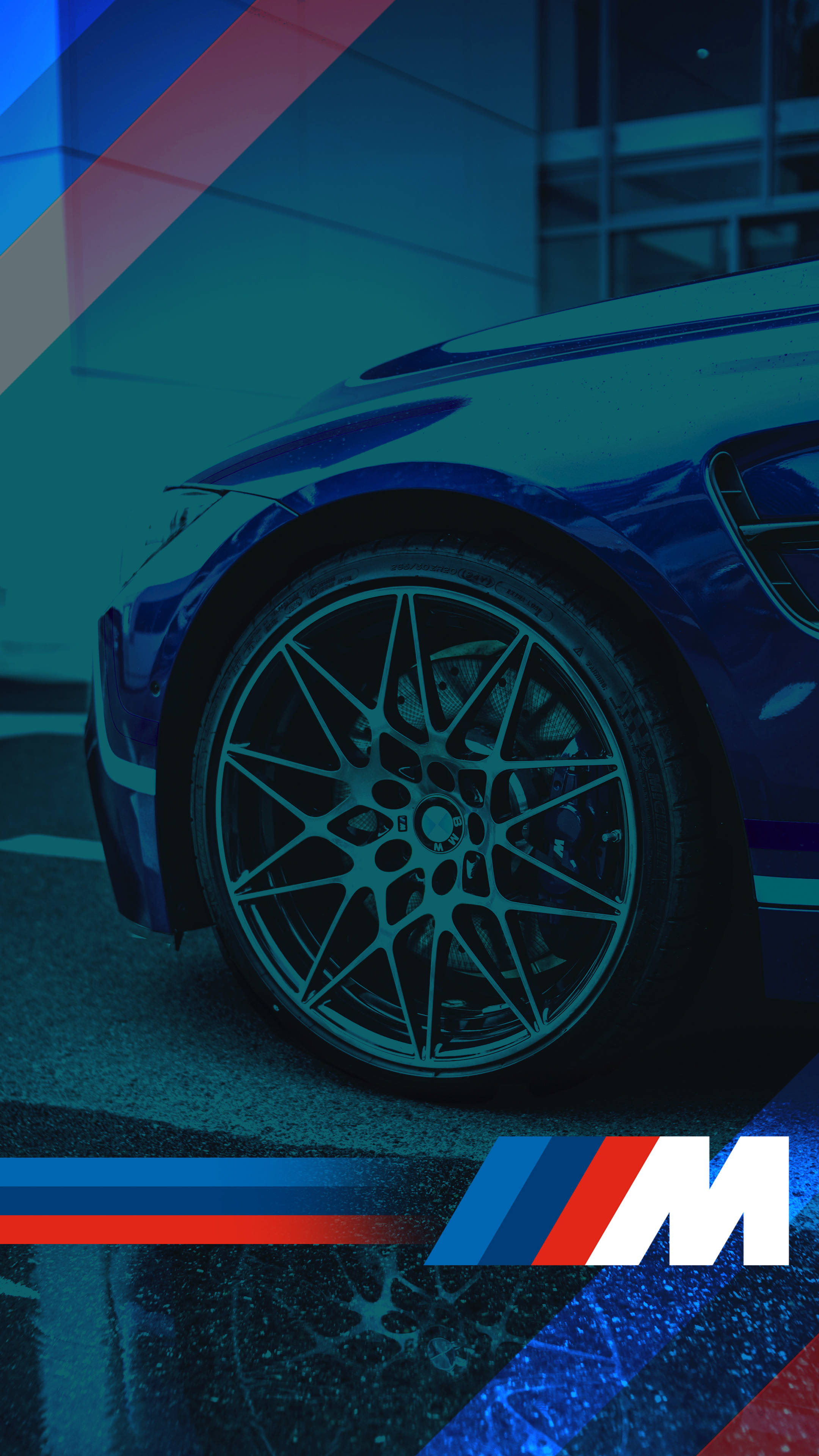 Μπλε λάστιχο αυτοκινήτου με λογότυπο BMW M Ταπετσαρία