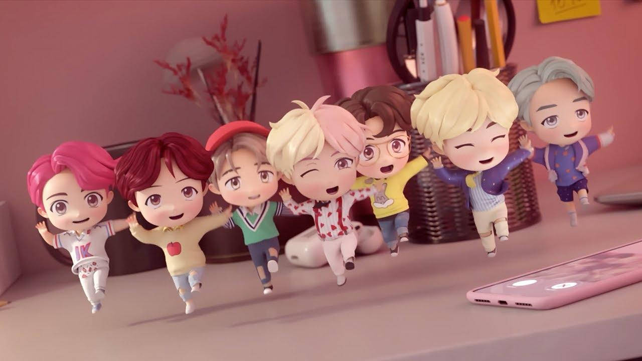 BTS TinyTAN Χαρακτήρες που Χορεύουν σε Laptop Ταπετσαρία