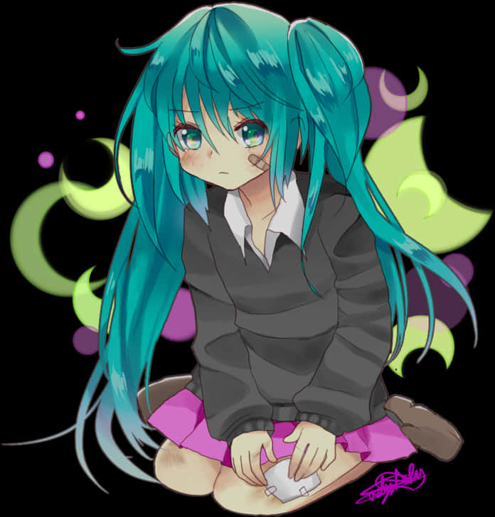Chibi Miku Καθιστή Εικονογράφηση Ταπετσαρία
