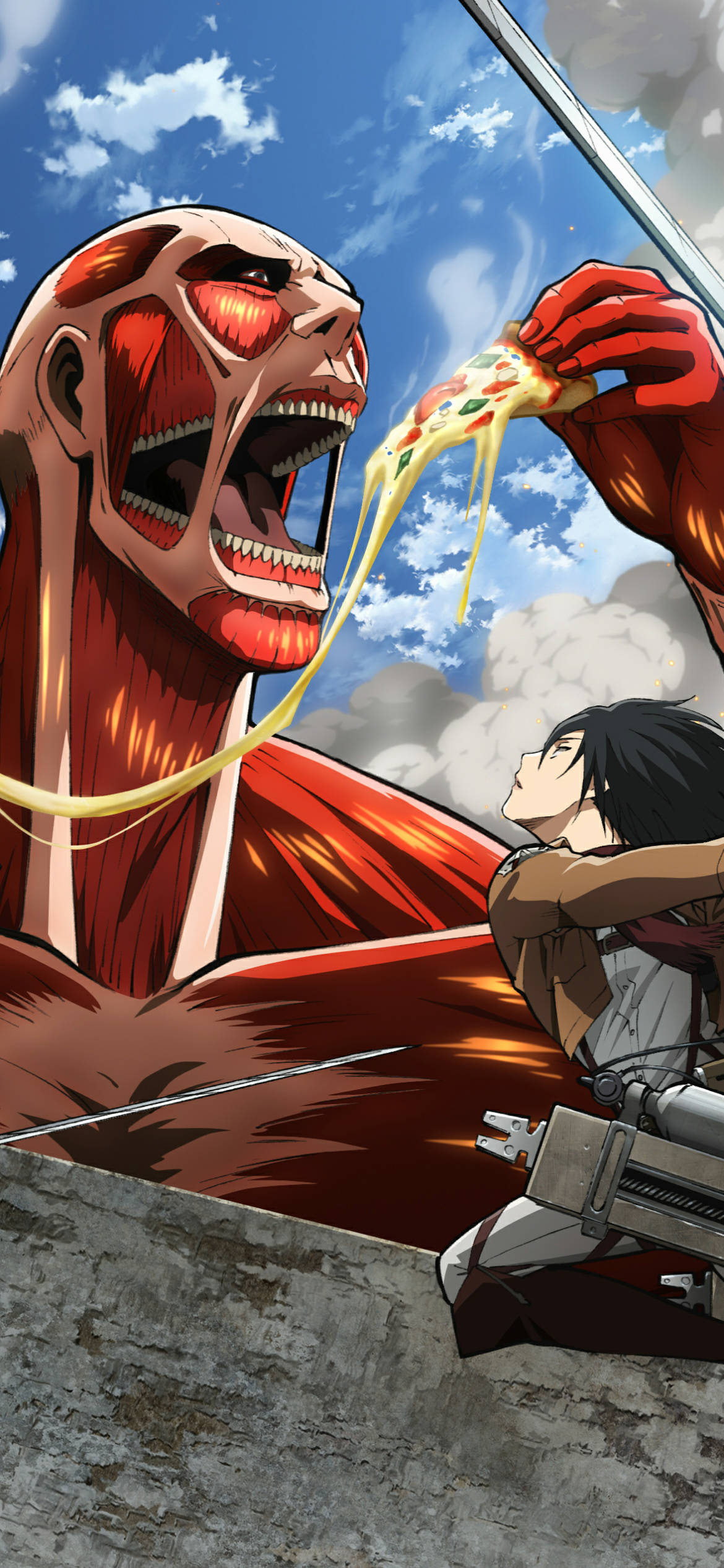 Colossal Τρώει Πίτσα Attack On Titan iPhone Ταπετσαρία