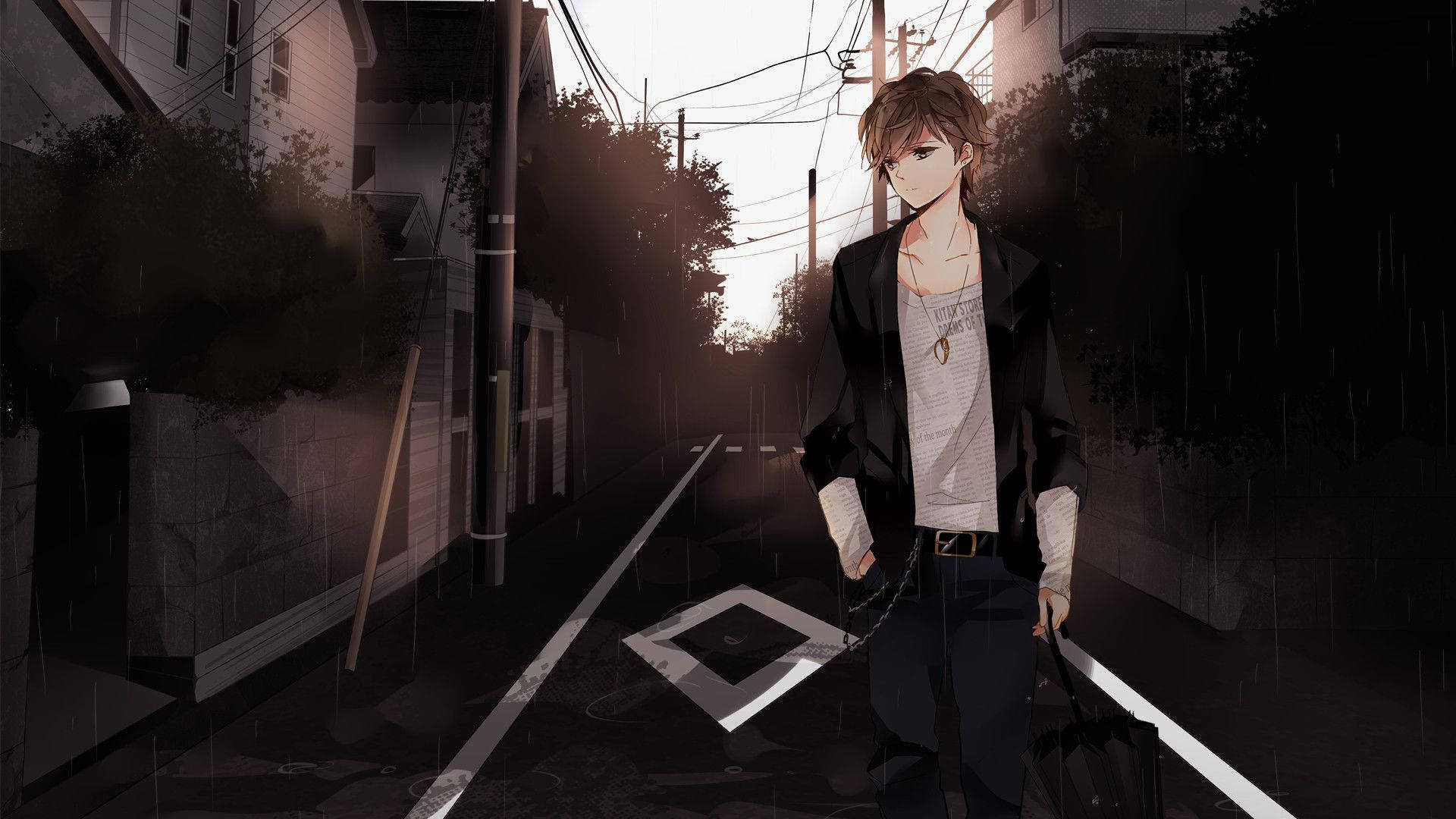 Cool Αγόρι Anime Εξερευνά Ένα Σκοτεινό Σοκάκι Ταπετσαρία