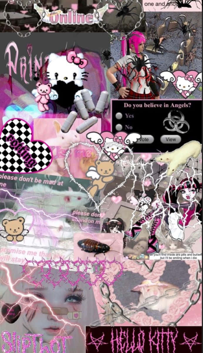 Cool κολάζ Emo Hello Kitty Ταπετσαρία
