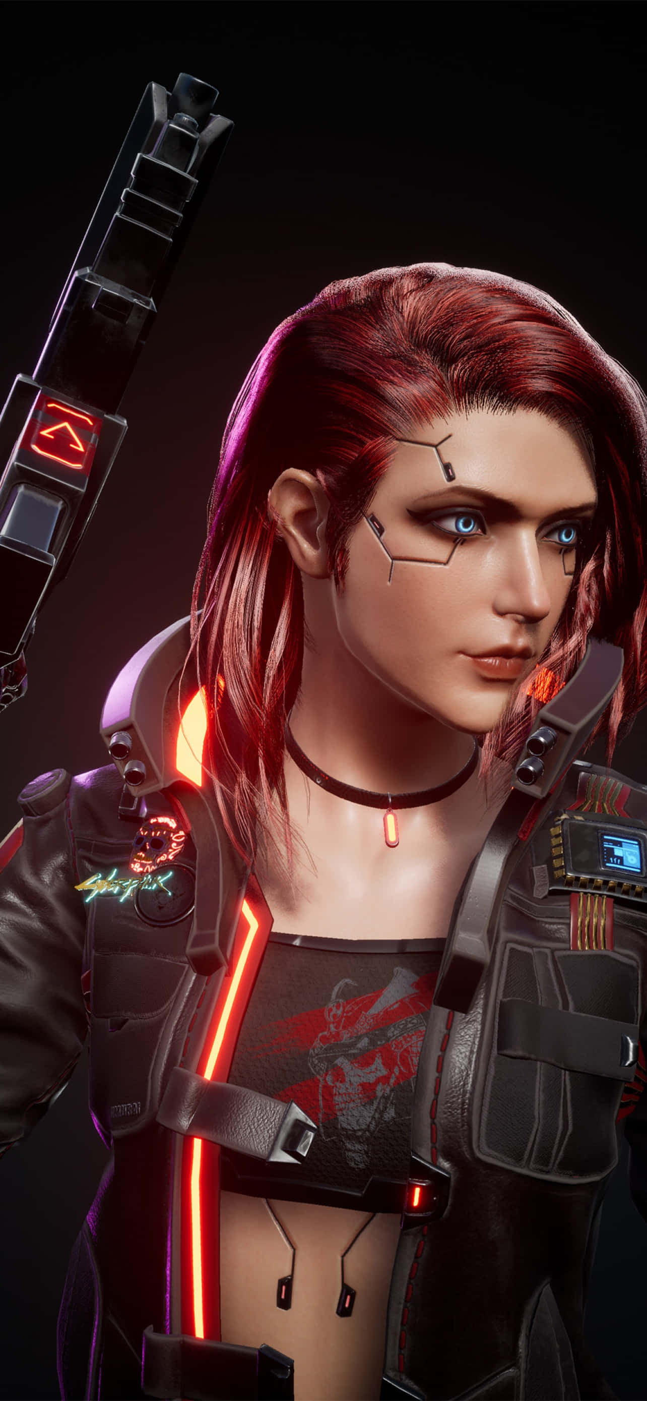 Φόντο Cyberpunk 2077 για iPhone X με Προσαρμοσμένο Χαρακτήρα με Κόκκινα Μαλλιά Ταπετσαρία