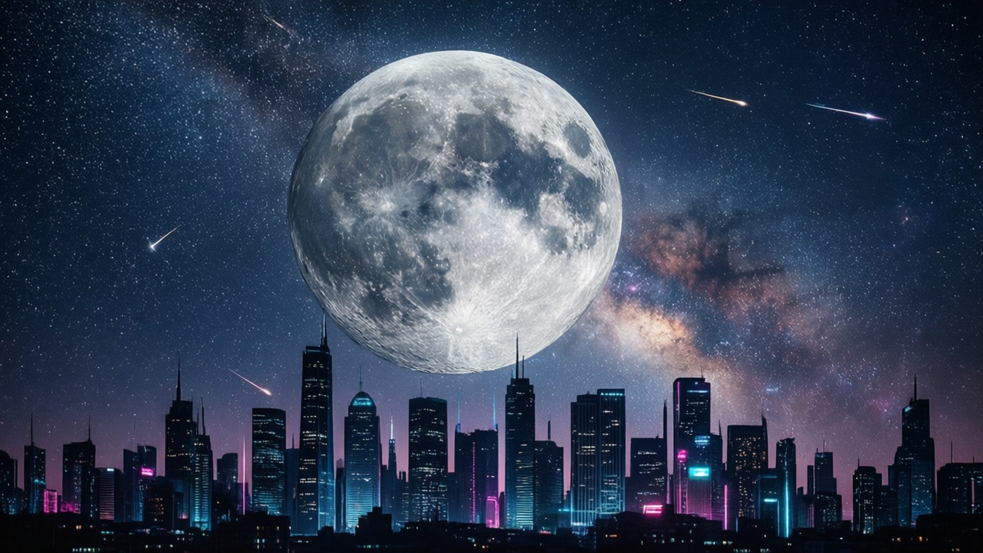 Πόλη Cyberpunk και Φεγγάρι Ταπετσαρία